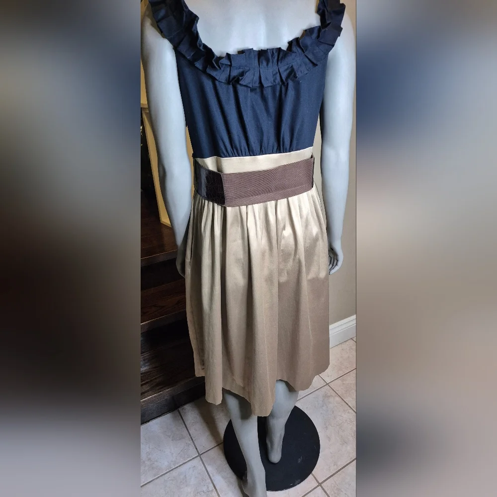 Jessica Howard Beige And Blue Dress, Croc-Embossed Belt - Picture 3 of 13